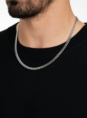 极速Classic Fashion Cubatn Chain Men Necklace Simple Width 3