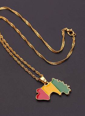 极速NEW Country Map Flag Necklace Africa Guinea Ghana C.hain