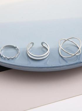 极速3pcs set Open ring tail ring ringsP women平行交叉波浪开