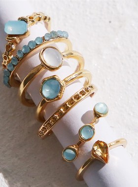 极速7pcs set rings womenE 镶嵌水钻食指指环7件套装组合水滴关