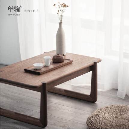 飘窗小茶几榻榻米桌子黑胡桃实木小茶桌日式禅意茶台简约方几矮桌