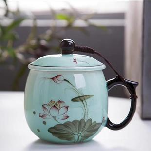 景德镇陶瓷茶杯水杯含盖个人杯泡手绘茶杯茶具影青釉茶杯将军杯