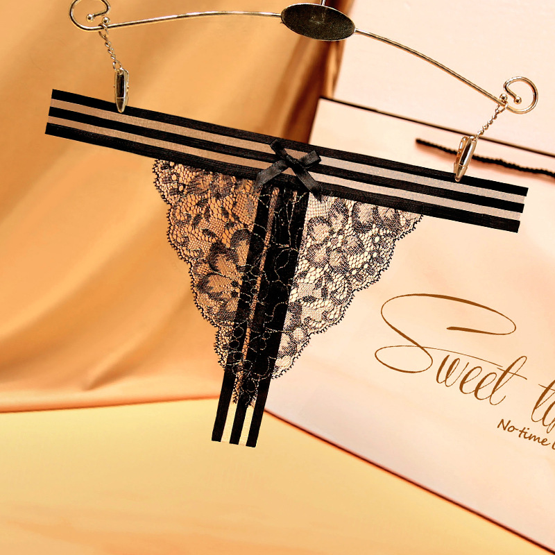 超薄设计感T字内裤女条纹式透视高弹腰带性感火辣蕾丝情调丁字裤