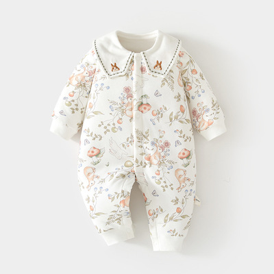 婴儿连体衣女宝衣服秋冬季新款夹棉男宝纯棉加厚保暖哈衣棉衣棉服