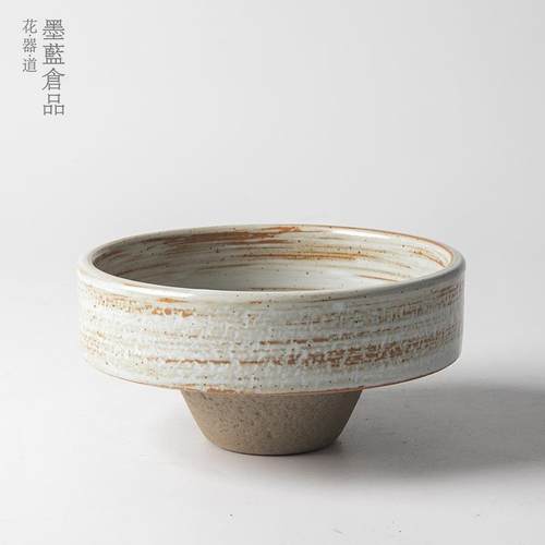 复古陶瓷高脚小花器禅意中式日式插花器皿茶席桌面摆件剑山插花器