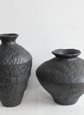 侘寂风陶瓷花粗陶插花复古怀旧手工民宿酒店禅意摆件新中式