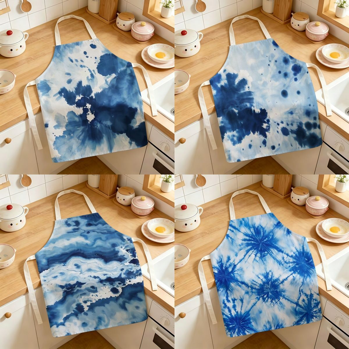 中式青花瓷围裙成人无袖防油防污罩衫儿童陶艺画室烘焙防脏围腰