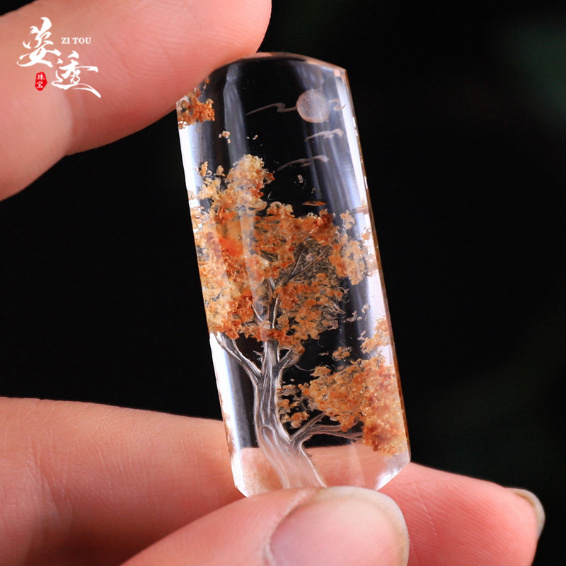 天然巴西水晶彩幽灵绿幽灵黄幽灵吊坠毛衣链阴雕内雕从背面雕刻