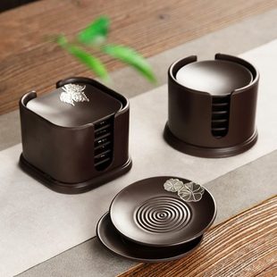 茶杯垫组合套装 茶具杯托日式 家用功夫檀木子配件黑隔热垫电木茶道