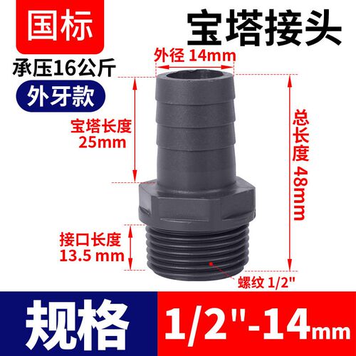 戎生PVC管宝塔头接头软硬水管快速转换直通变径外牙外丝upvc直接