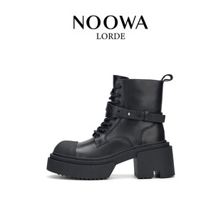 NOOWA设计师款真皮马丁靴女款2025新款英伦风粗跟增高皮带扣短靴