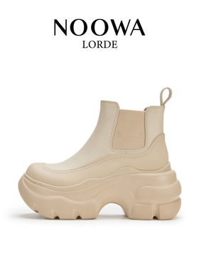 NOOWA厚底大头切尔西靴女2025秋冬新款时尚真皮增高百搭舒适短靴