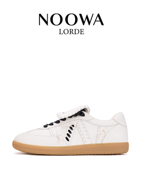 NOOWA小众白色德训鞋女2026春季新款翻盖真皮编织舒适平底阿甘鞋