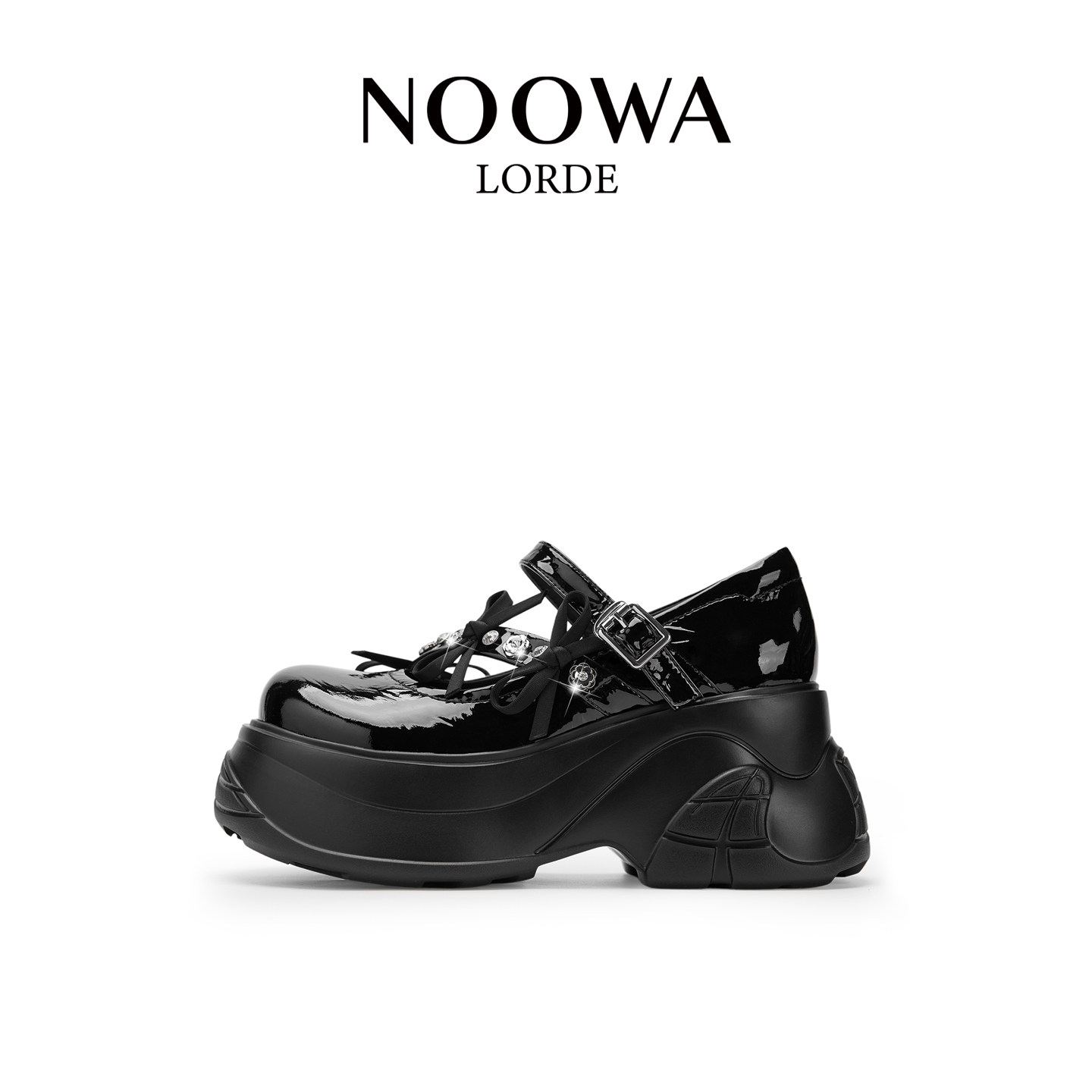 NOOWA黑色厚底玛丽珍女2026春新款漆皮水钻增高舒适浅口单鞋,女鞋,玛丽珍鞋,淘宝优惠券,粉丝福利购,淘宝优惠卷