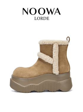 NOOWA设计师小众厚底毛毛短靴女2025冬季新款加绒保暖增高短筒靴