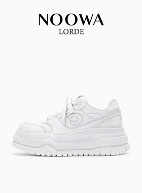 鞠婧祎同款NOOWA厚底小白鞋女2025款真皮做旧透气增高时尚休闲鞋