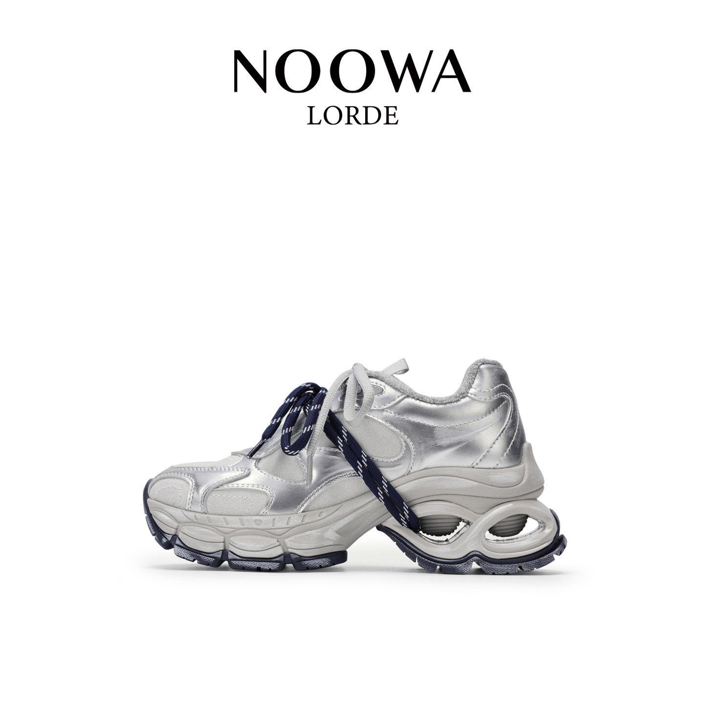 NOOWA银色厚底老爹鞋女2025新款真皮时尚百搭真皮增高舒适休闲鞋,女鞋,老爹鞋,淘宝优惠券,粉丝福利购,淘宝优惠卷