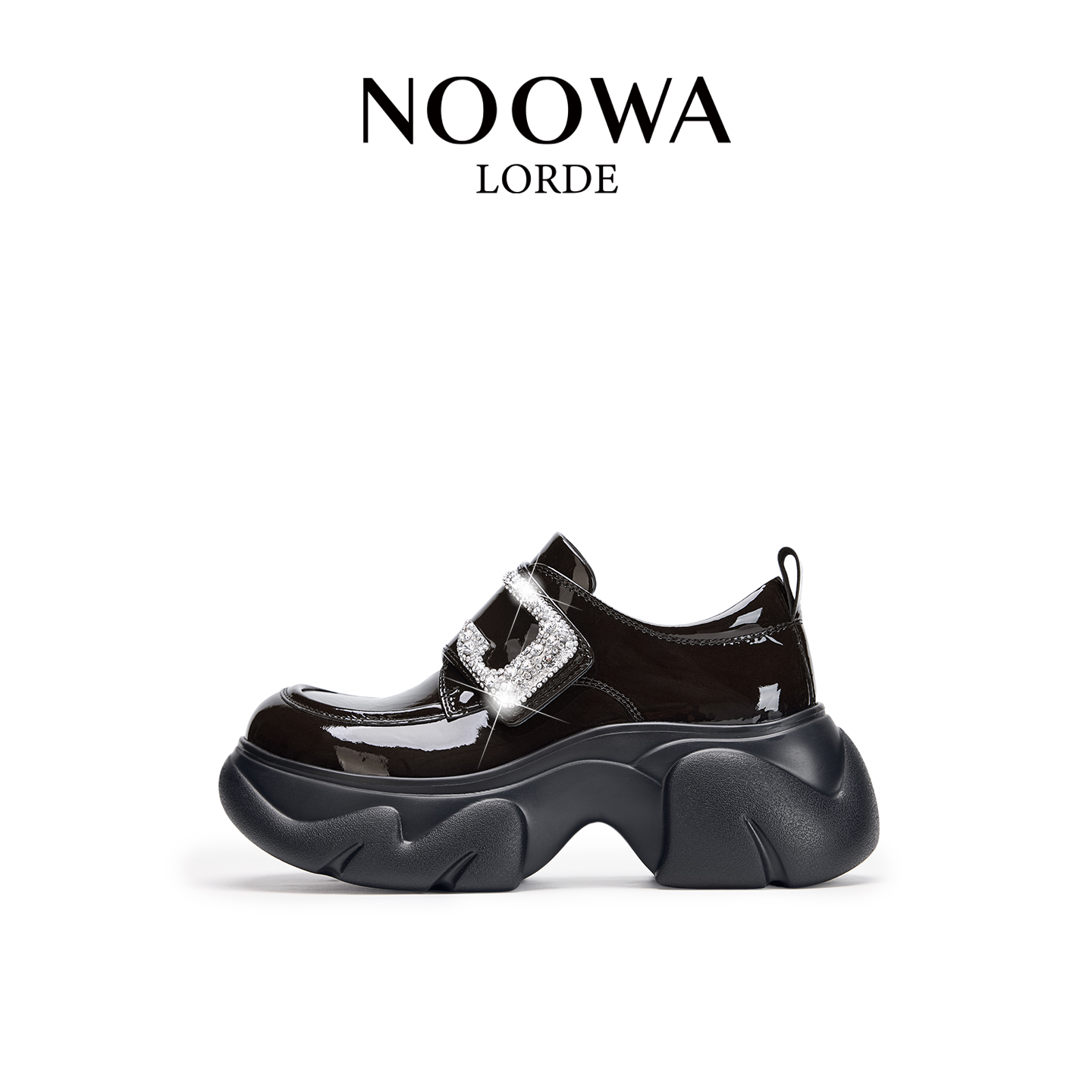 商场同款厚底漆皮增高水钻乐福鞋