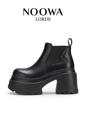 NOOWA粗跟切尔西靴女2025秋冬新款真皮英伦增高显瘦百搭时尚短靴