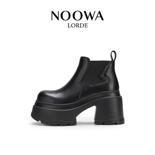 NOOWA粗跟切尔西靴女2025秋冬新款真皮英伦增高显瘦百搭时尚短靴