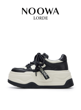 NOOWA拼色厚底休闲鞋女2025新款时尚真皮透气百搭增高舒适松糕鞋