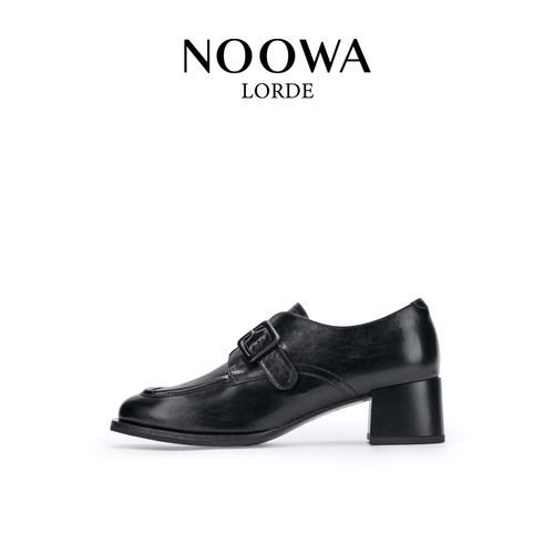 专柜同款真皮复古粗跟增高小皮鞋