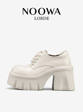 NOOWA设计师厚底粗跟乐福鞋女2025春新款真皮英伦增高超高跟单鞋