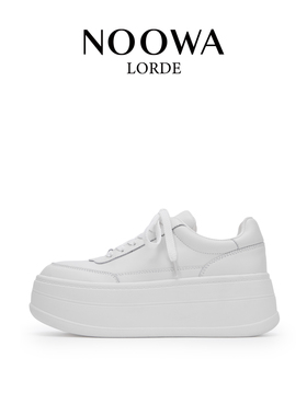 NOOWA厚底小白鞋女2025新款时尚真皮增高百搭软底舒适系带休闲鞋