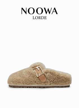 NOOWA复古毛毛穆勒鞋女2025秋季新款时尚百搭圆头舒适轻便包头拖