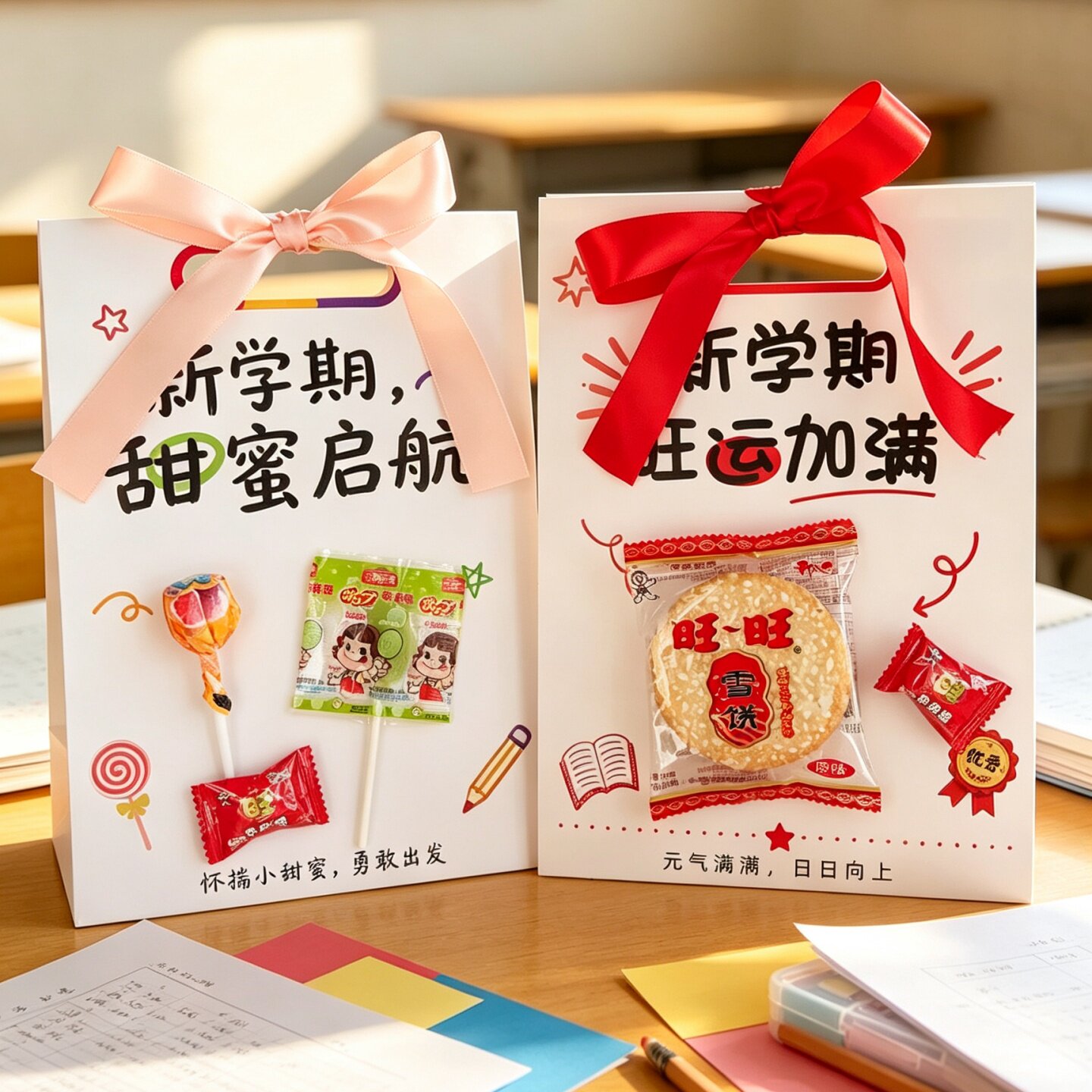 开学仪式感手提卡片幼儿园小学生新学期祝福创意糖果零食礼物贺卡