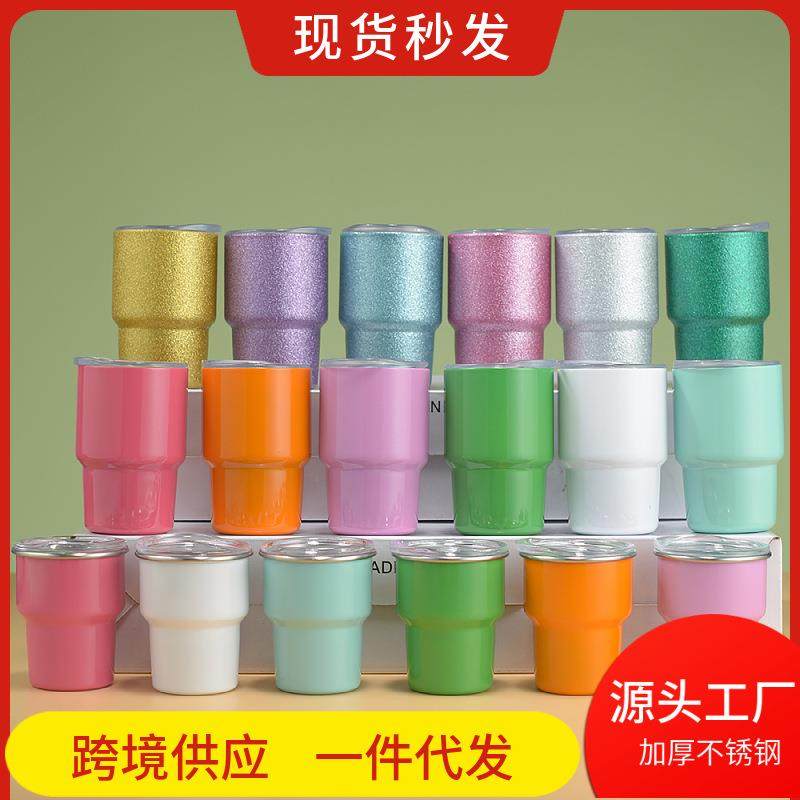 跨境3oz迷你304冷变小酒杯单双层吸管杯热升华不锈钢杯