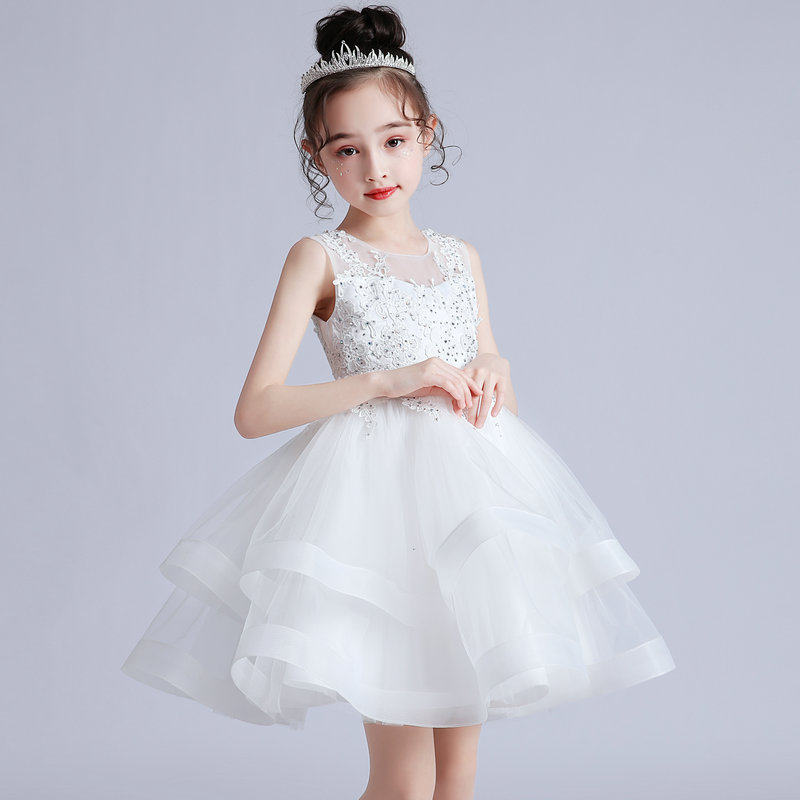 儿童白色婚纱裙小女孩蓬蓬裙连衣裙夏季公主背心裙子女童演出礼服