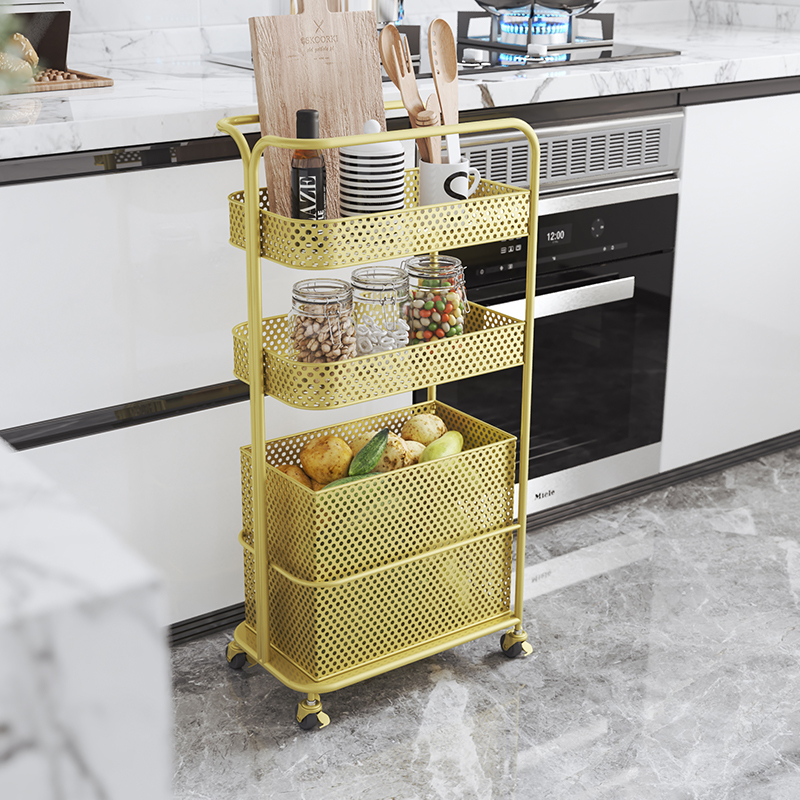 北欧厨房可移动置物架家用多层碗碟调味品小推车落地收纳储物架子