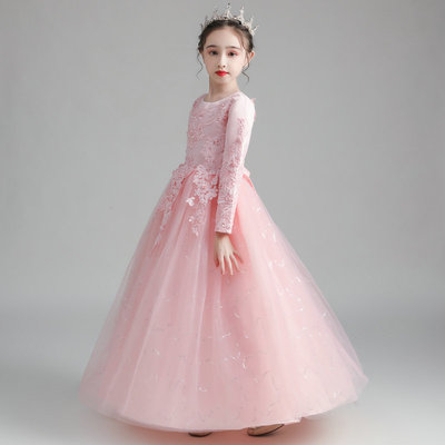 春秋冬长款儿童婚纱裙公主裙女童连衣裙蓬蓬长裙花童礼服表演出服