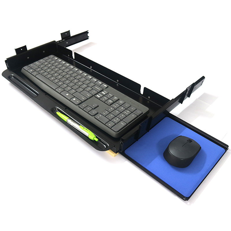 办公桌收纳金属银黑色烤漆吊装可调滑轨伸缩鼠标托盘电脑键盘托架