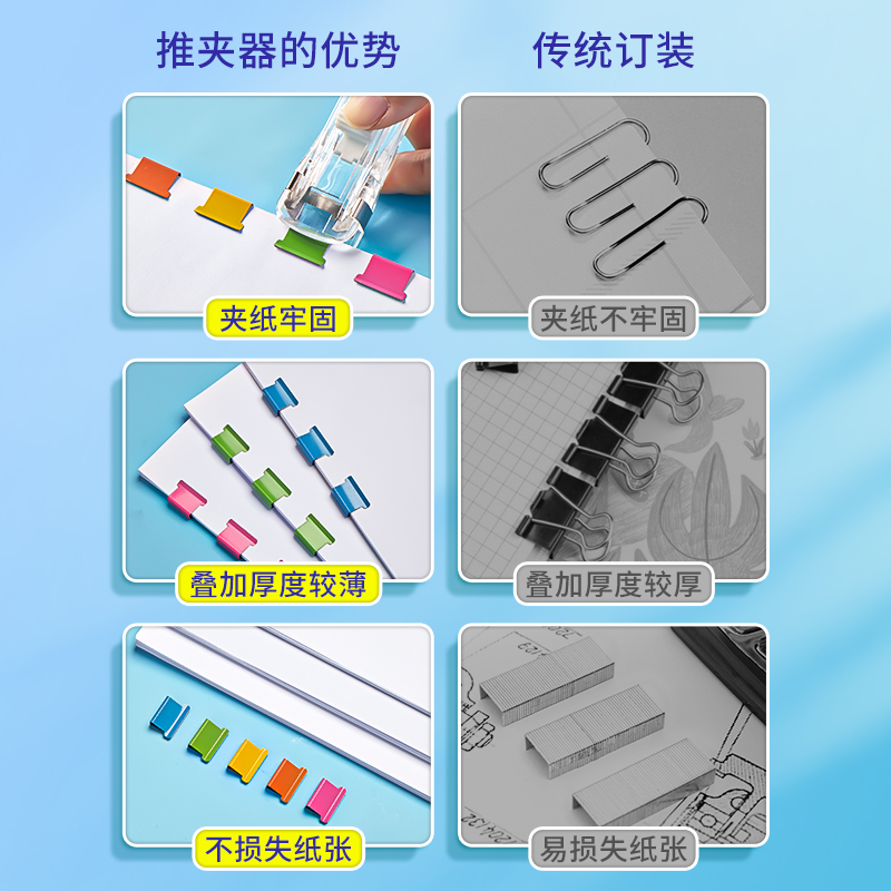 推夹器文件小夹子学生推推夹订书机固定补充夹试卷装订手帐夹子订