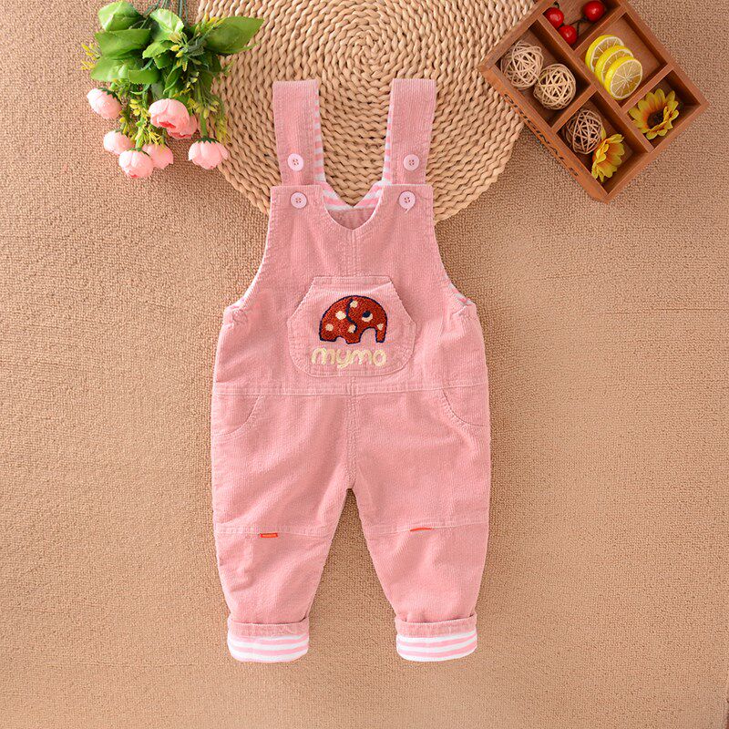 宝宝背带裤春秋0一3岁男宝女宝婴儿条绒双层纯棉可开档小童裤子