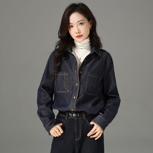 复古加绒加厚牛仔衬衫女秋冬2024年新款冬季休闲衬衣外套宽松上衣