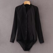 V立领连体衬衫 女白色修身 弹力连裤 长袖 衬衣职业工作装 南航面料OL