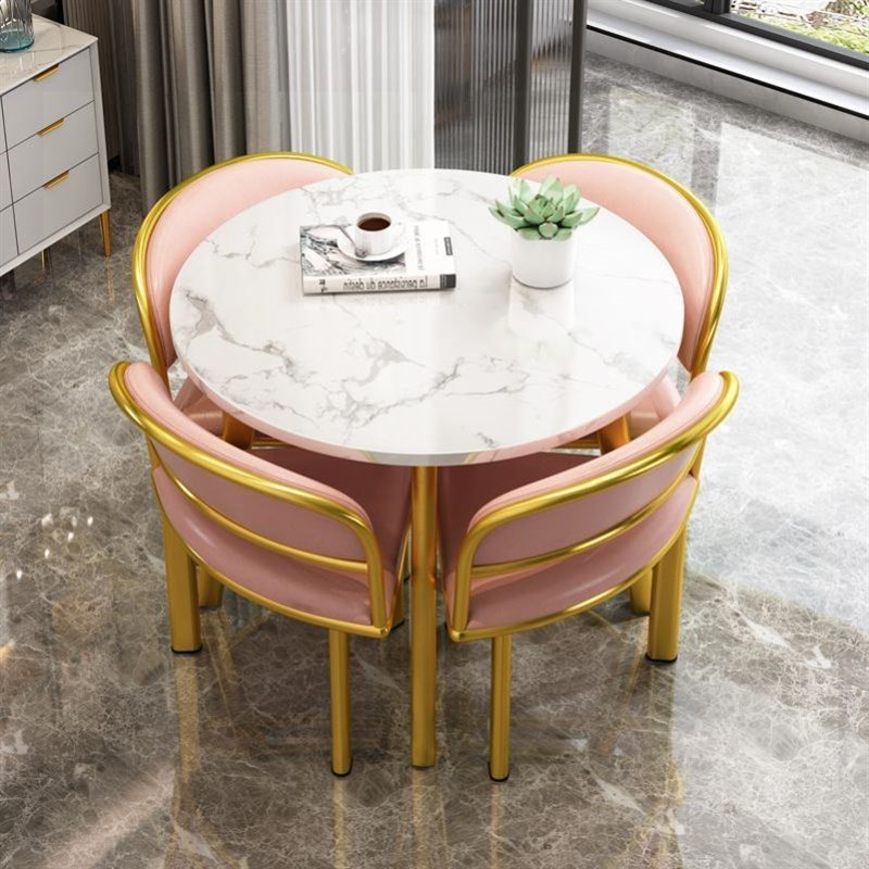 简约洽谈桌椅组合休闲区接待小圆桌甜品店谈判会客一桌四椅可收纳