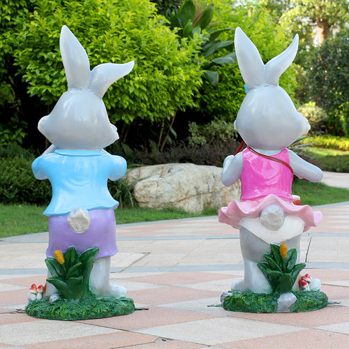 卡通兔子模型玻璃钢雕塑摆件户外园林景观花园庭院幼儿园草坪装饰