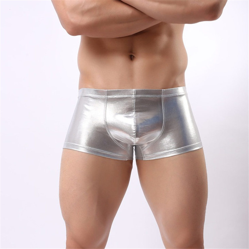 包邮男士平角裤紧身漆皮仿皮内裤大平角塑身中腰U凸性感四角裤头