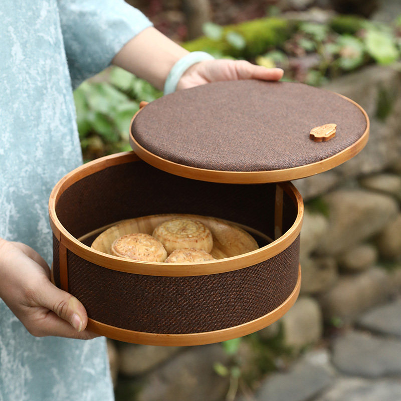 手工藤编茶具收纳盒复古禅意双层家用食盒圆形便携提篮茶点盒竹编,特色手工艺,竹编/竹雕,淘宝优惠券,粉丝福利购,淘宝优惠卷