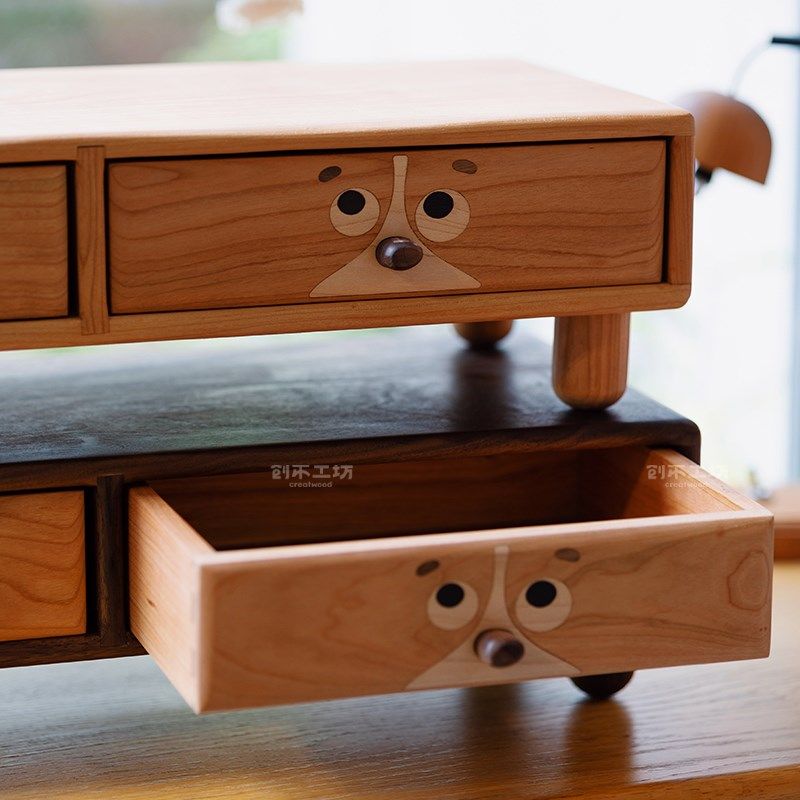 猫狗双全显示器增高架/实木电脑支架底座办公桌面收纳键盘整理架