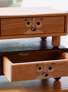 猫狗双全显示器增高架/实木电脑支架底座办公桌面收纳键盘整理架