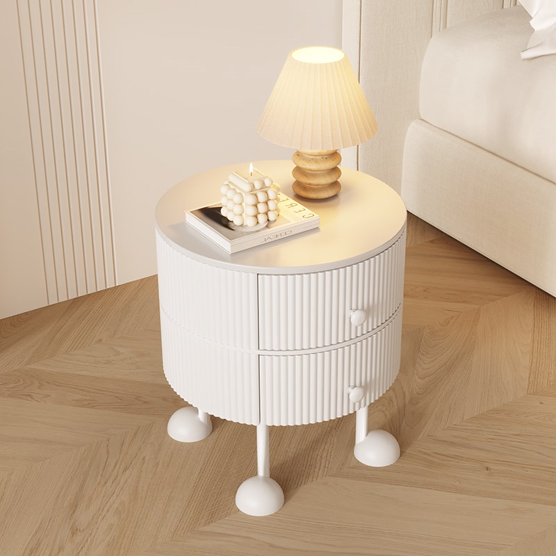 YANASO法式奶油风创意主卧圆形实木床头柜家用卧室小型极简床边柜