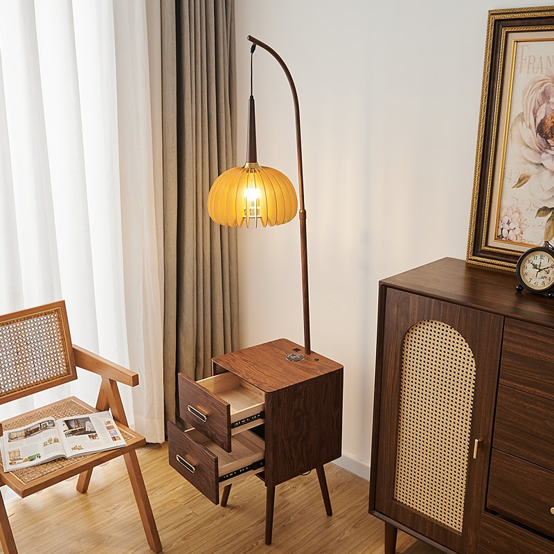 中古风卧室落地灯南瓜氛围感柚子装饰置物客厅沙发床头柜台灯一体