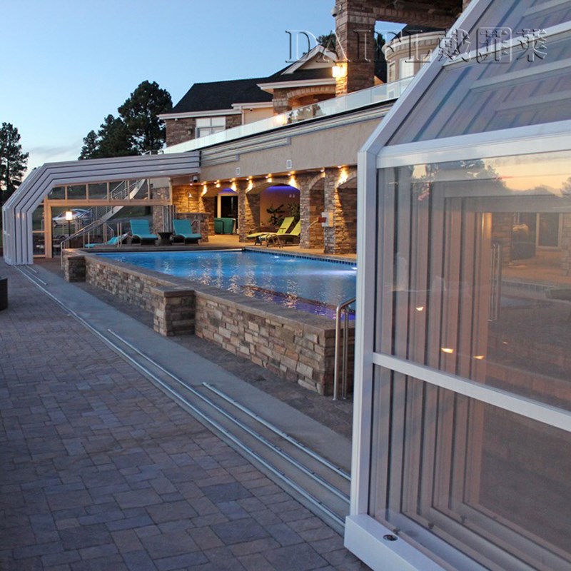 别墅移动游泳池露台平台伸缩折叠推拉隔热玻璃平台露台复式阳光房