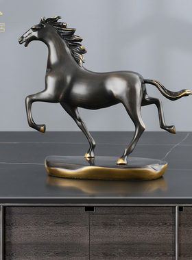 轻奢纯铜马到成功招财客厅书房酒柜摆件装饰品办公室桌面高端家居