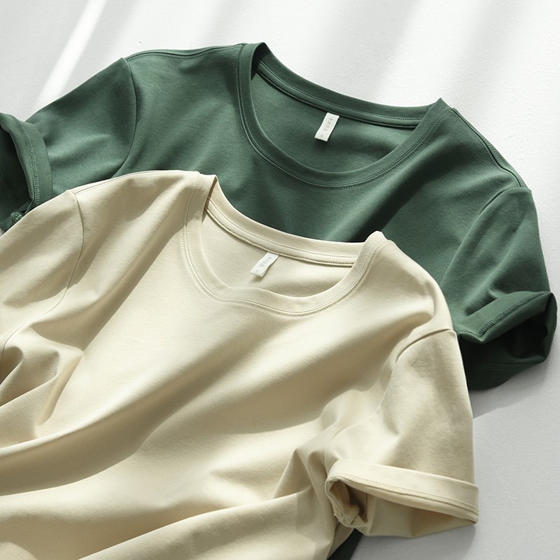 50支双面丝光匹马棉 液氨棉T恤女士短袖基础圆领山东网店夏款女装